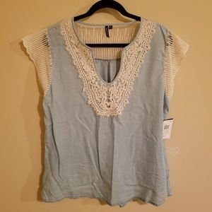 Plus-size Light-Wash Chambray Blouse